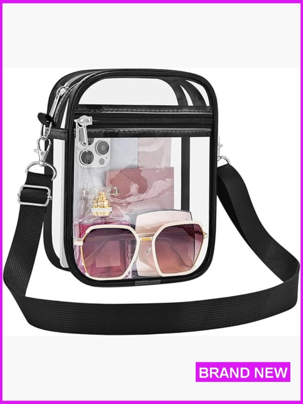 Clear Crossbody Bag Stadium Approved PVC Concerts Festivals Events Zip Closure - Picture 1 of 6